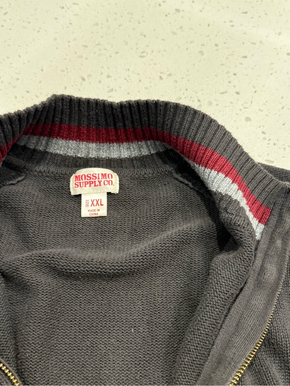 Mossimo Supply Co. Men's Charcoal Zip Sweater with Red Stripe